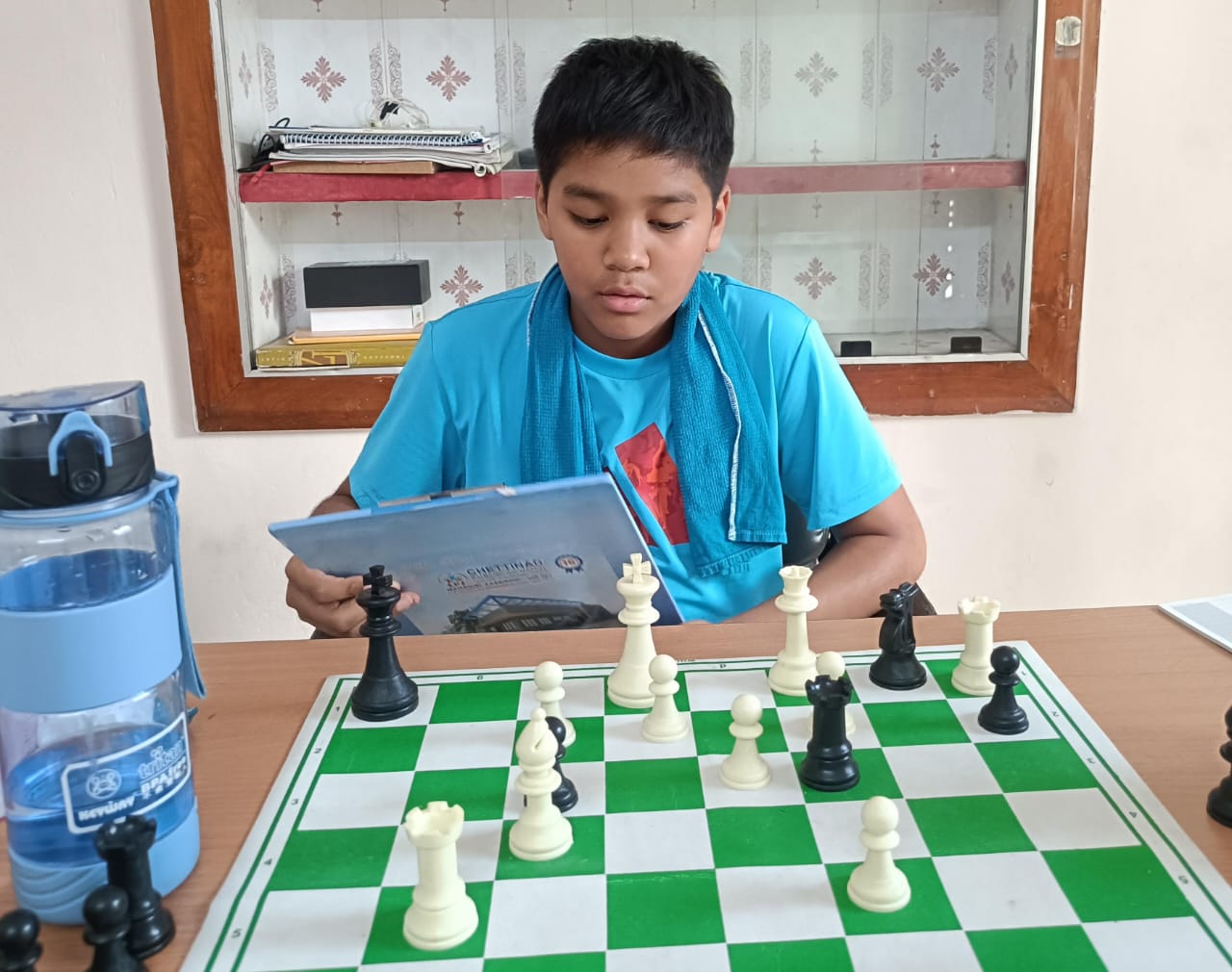 Young student training with board and tablet