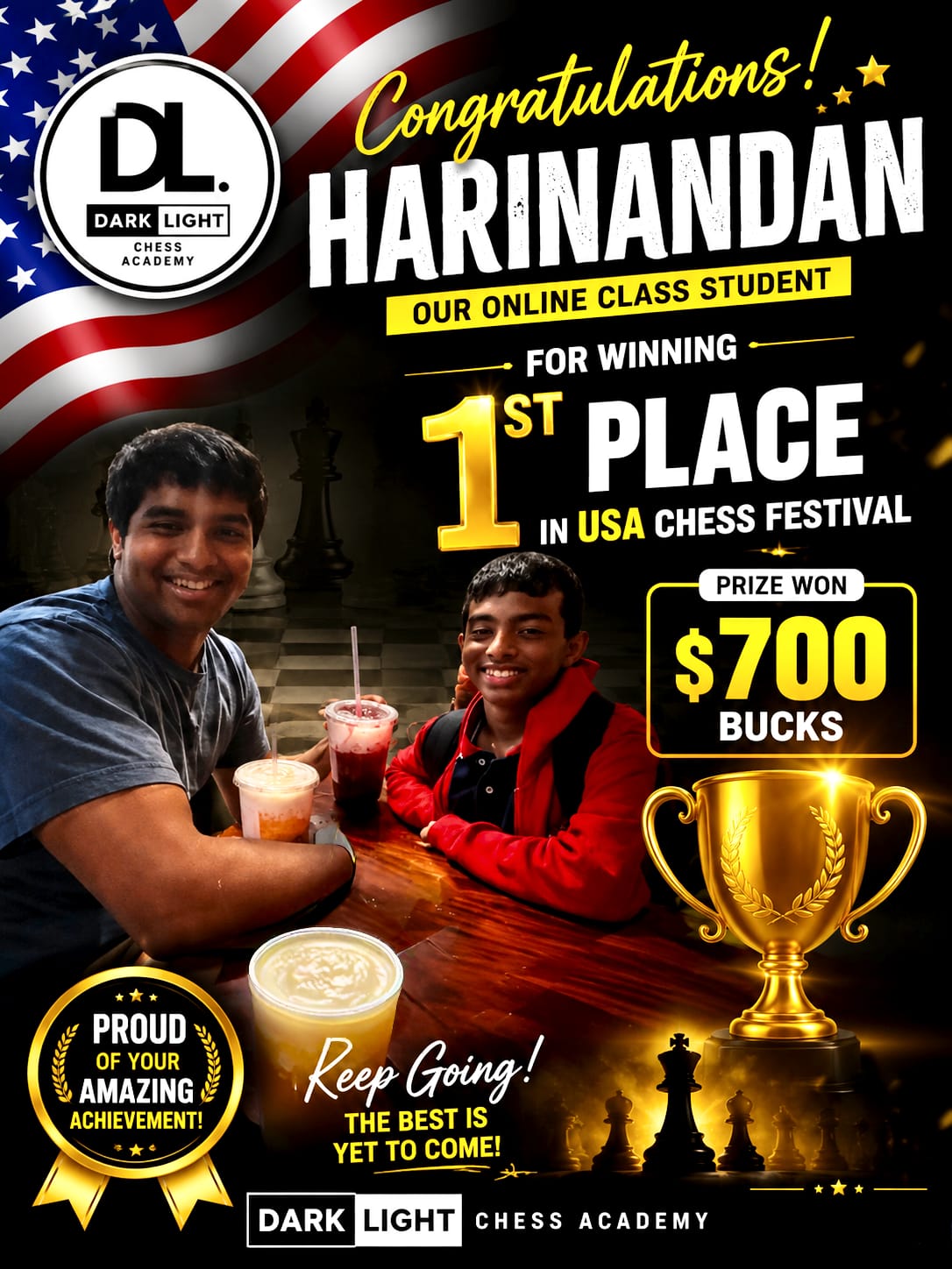 Harinandan – 1st place, USA Chess Festival