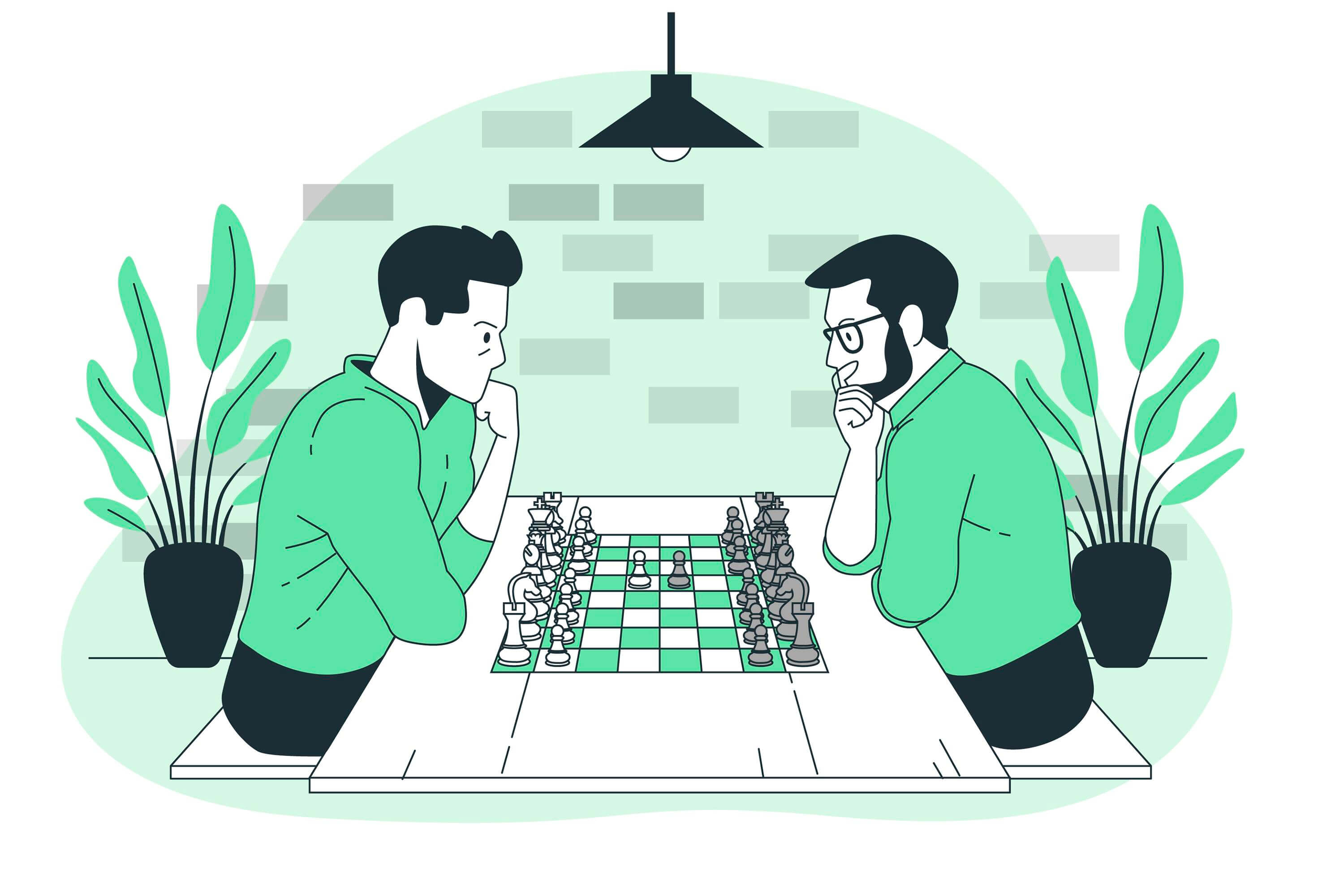 Two players at a chess board illustration